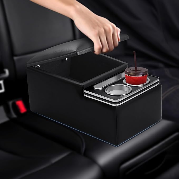 Upgraded Bench Seat Center Console with Extra Large Cup Holder & Phone Holder, Universal Car Armrest Storage Box Organizer for Truck & SUV & Van Automotive Central Console for Back Bench Seat