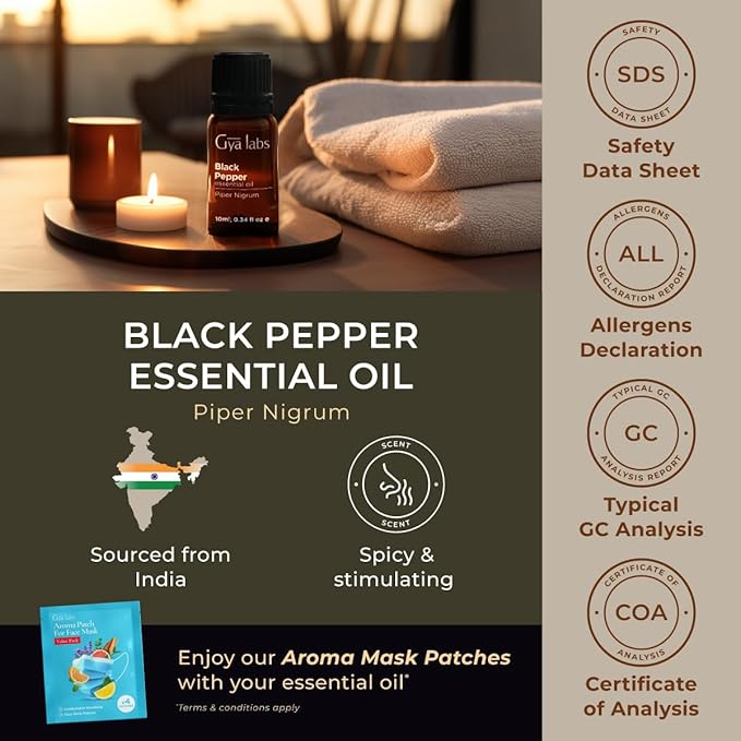 100% Pure Black Pepper Essential Oil - 0.34 Fl Oz - Black Pepper Oil for Hair, Skin, Diffuser, Aromatherapy & DIY Candle Making Scent