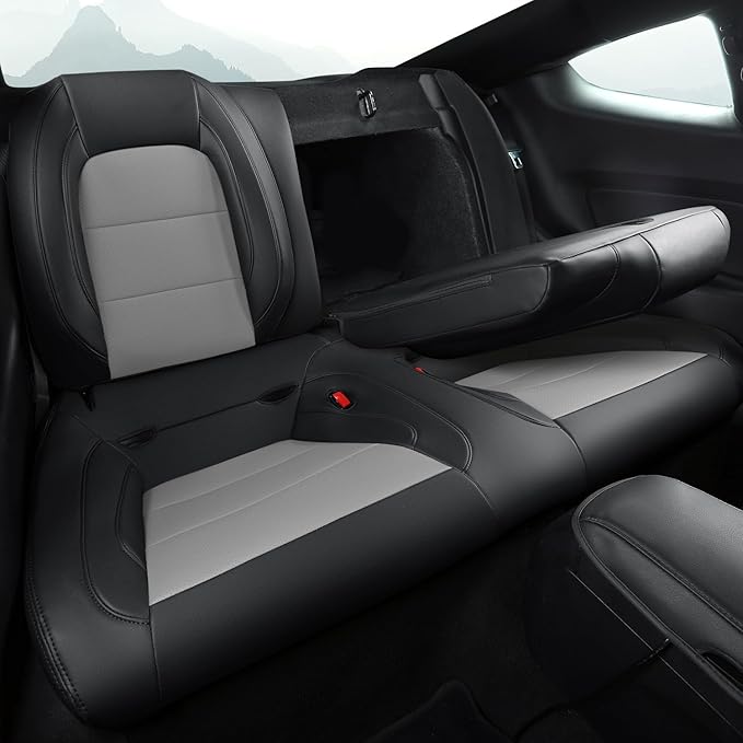 GIANT PANDA Customized Full Set Car Seat Covers Fit Ford Mustang Coupe Hardtop 2015 2016 2017 2018 2019 2020 2021 2022 2023 2024 2025 2026- (Black+Grey)