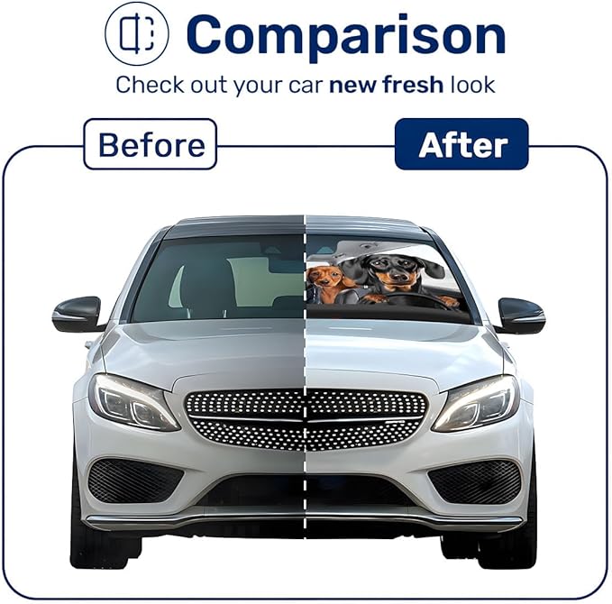 GENANY Cute Dachshund Dog Family Funny Windshield Sun Shade for SUV Truck (55x30 Inches), Windshield Sun Shade, Protector Blocks UV, Car Decor
