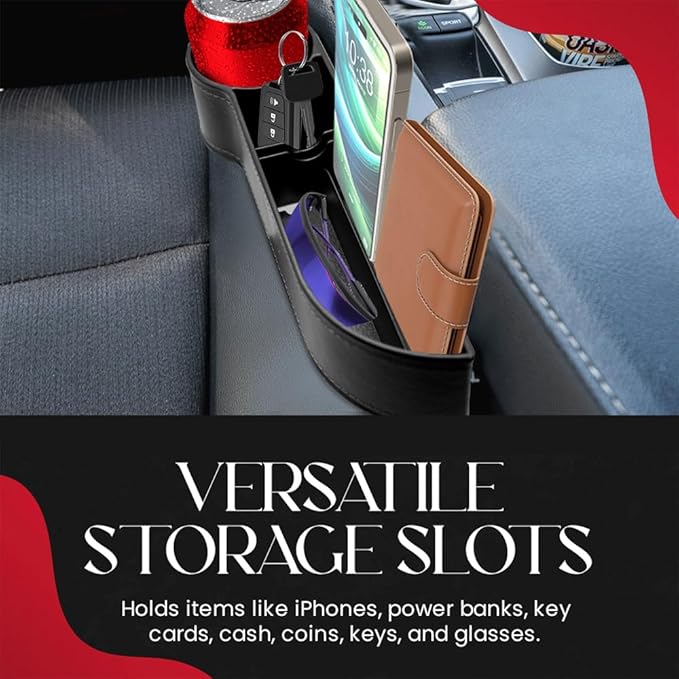 Car Seat Gap Filler Organizer 2 Pack - Accessory Tray for Front Seat Console Car Organizer and Storage w/Accessories