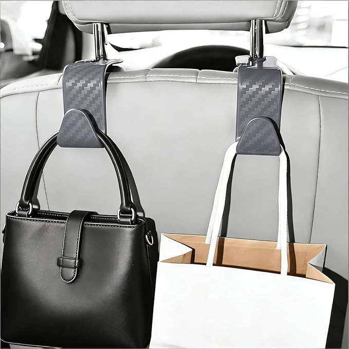 4PCS Car Seat Headrest Hook, Automotive Back Seat Storage Holder Hanger, Vehicle Interior Backseat Organizer Hanging Hook for Purse Handbag Grocery Bags, Universal Fit (Gray)