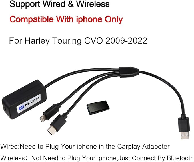 Motorcycle Wireless CarPlay Adapter Compatible With For Harley Touring CVO Street Road Glide FLHX FLTR 2009-2022 (HW-2213)