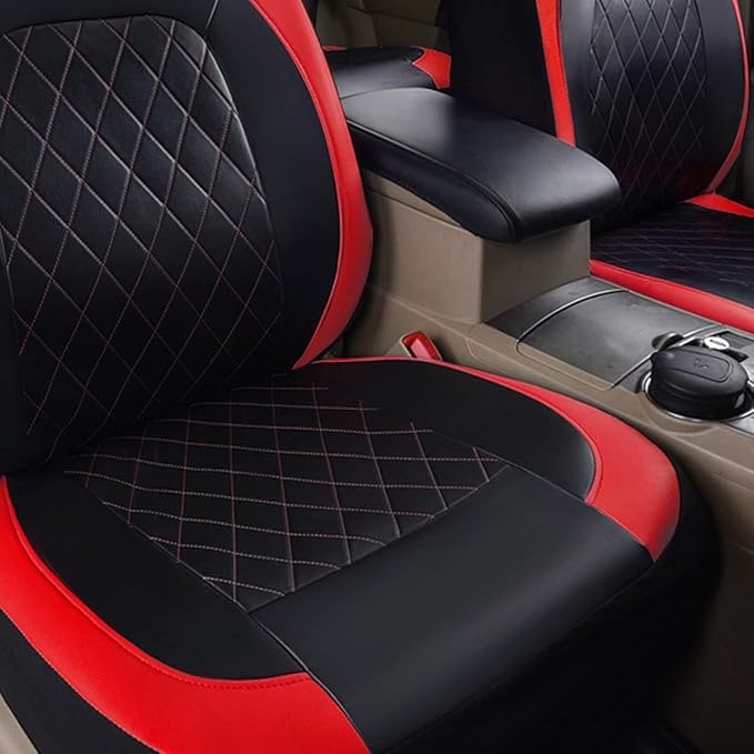 Deluxe Pu Luxury Leather Two Front Car Seat Covers, Waterproof Faux Leather Automotive Seat Covers Airbag Compatible Universal Fit for Most Sedans SUVs Vans (Black and Red)