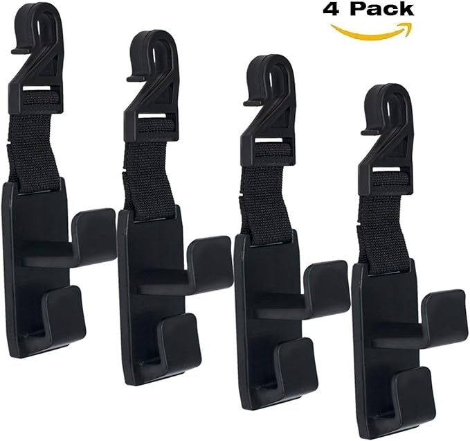 4 Pack Car Seat Headrest Hooks Strong and Durable Backseat Headrest Hanger Storage for Handbags, Purses, Coats, and Grocery Bags, Universal Vehicle Car Seat Back Headrest Bottle Holder