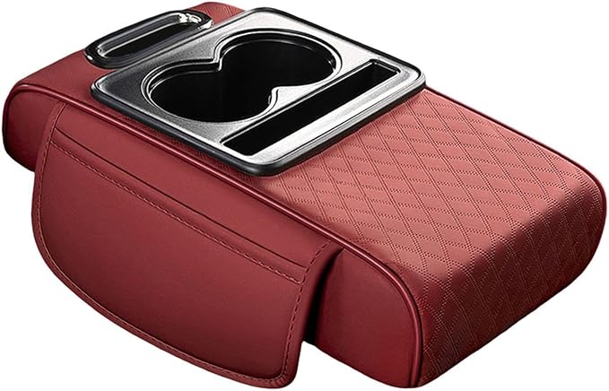 Car Center Console Pad PU Leather Armrest Organizer with Tissue Box Slot for Vehicles, Style I