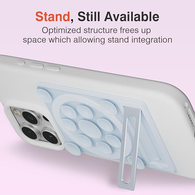 SEMBO Silicone Suction Phone Case Adhesive Sticky Grip Stand with Mag-Back for MagSafe Car/Wall Mounts, Strong Magnetic Holder for Fridge, Gym Equipment, Shower, Hands-Free Selfie (Blue, Adhesive)