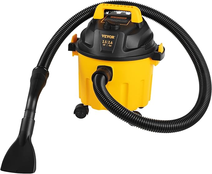 VEVOR 2.6 Gallon 2.5 Peak HP Wet and Dry Shop Vac, Portable Shop Vacuum and Blower 3-in-1 with Filter, Hose and Attachments for Home and Car Cleaning Black/Yellow