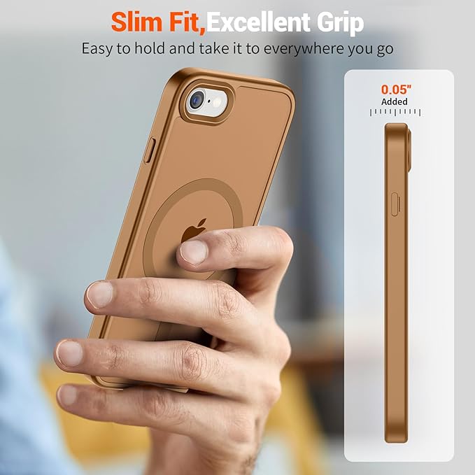 SUPFINE Magnetic for iPhone SE Case 2022 (3rd)/2020 (2nd), iPhone 8 Case (Compatible with MagSafe) (Military Grade Drop Protection) Slim Translucent Matte Phone Case,Brown