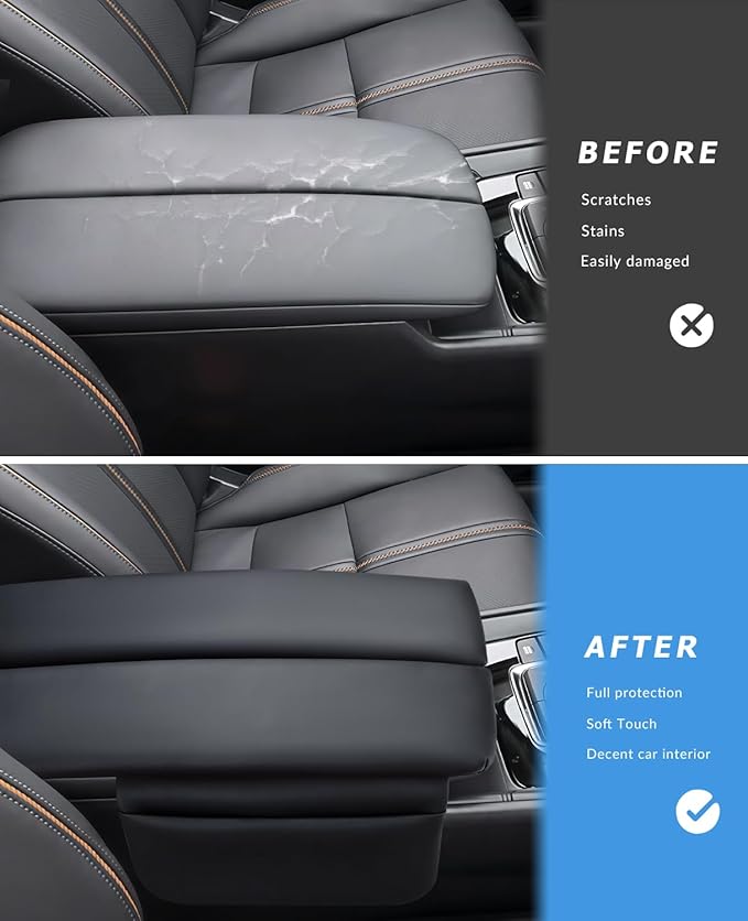 INTGET Center Console Cover for Mazda CX5 Accessories 2026/CX50 CX-50 2023 2024 2025 2026 Car Interior Leather Armrest Arm Rest Lid Cushion Pad Protector (2023+, Black Stitches)