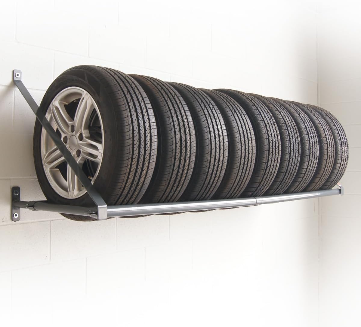 Martins Industries Wall-Mount Tire Rack β Heavy-Duty Steel Storage for 8 Tires | 500 lb Capacity | Fits Up to 34" OD | Adjustable Crossbar | SUV & Light Truck Tire Holder