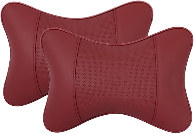 Car Pillow for Car Neck Pillow for Driving Seat Leather Neck Support Soft Cushion Support Head-Rests for Vehicle Sleeping with Elastic Adjustment Strap 2PCS (Neck, Red)