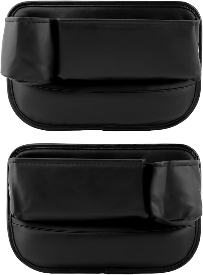 2Packs Car Seat Filler Organizer, Leather Car Seat Oganizer with Cup Holder,Storage Accessories for Phone,Sunglasses,Keys, Universal fit for Most Cars Trucks & SUV(Left+Right Side)