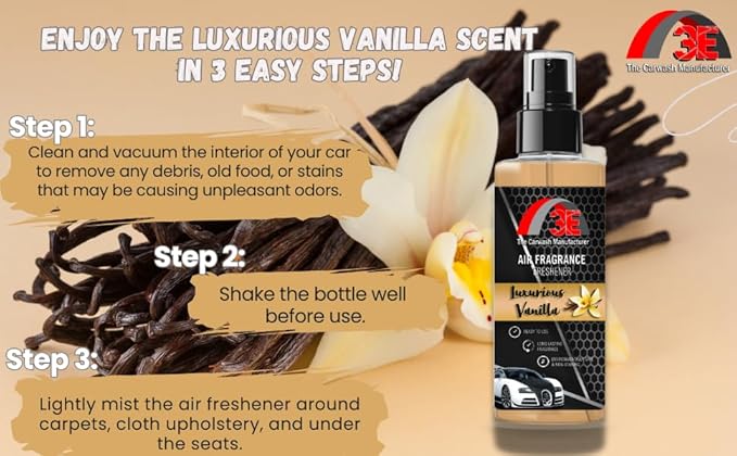 3E Car Air Freshener Premium Vanilla Scent 16 fl oz – Professional Automotive Air Freshener & Odor Eliminator, Long-Lasting Interior Fragrance for Cars, Trucks, SUVs, RV, Home & OfficeBlue (VANILLA)