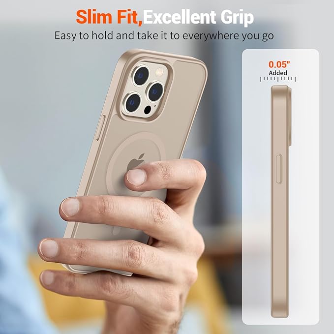 SUPFINE Magnetic for iPhone 13 Pro Max Case(Compatible with MagSafe)(Military Grade Drop Protection) Slim Translucent Matte Shockproof with Anti-Fingerprint Phone Case,Desert Gold