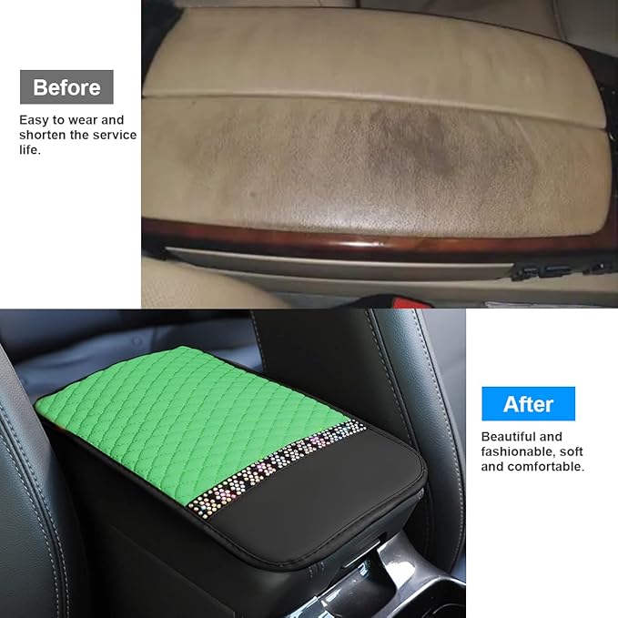 Car Center Console Cover, PU Leather Armrest Seat Box Protector Pad, Car Middle Console Armrest Cushion, Universal Auto Interior Decor Accessories for Most Vehicle, Truck, SUV (Green)