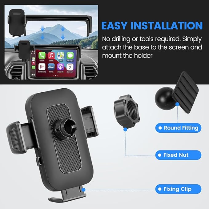 Car Phone Holder Fit for Ford Bronco Sport 2021-2024 Auto Interior Accessories 8-Inch Screen Fixed Clip, Cell Phone Mount Dash Mount Hands-Free 360° Rotation