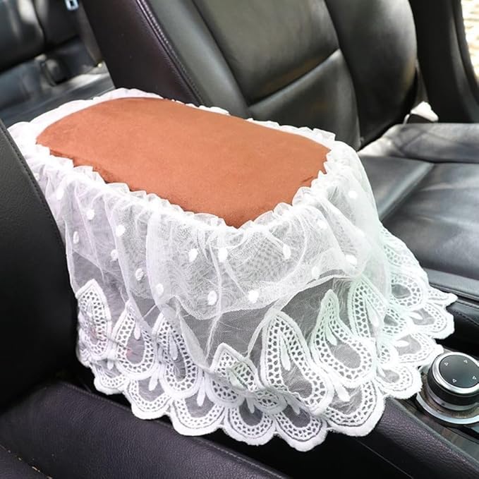 Universal Car Center Console Cushion Pad,Tassel Lace Car Center Console Cover Auto Armrest Seat Box Cover Protector for Most Vehicle SUV Truck Car (1)