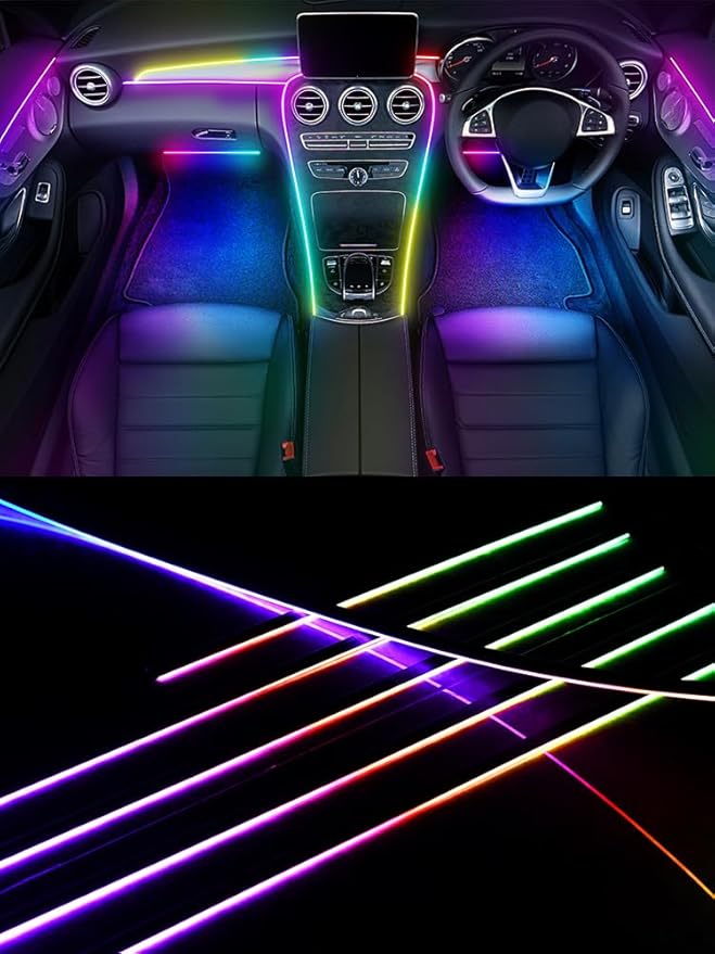 Dreamcolor Acrylic Interior Car LED Strip Lights, Car Ambient Lighting Kit with APP Control, Decorative Lights with Dynamic Chasing Sync to Music, RGB Neon Lighting (18 in 1)