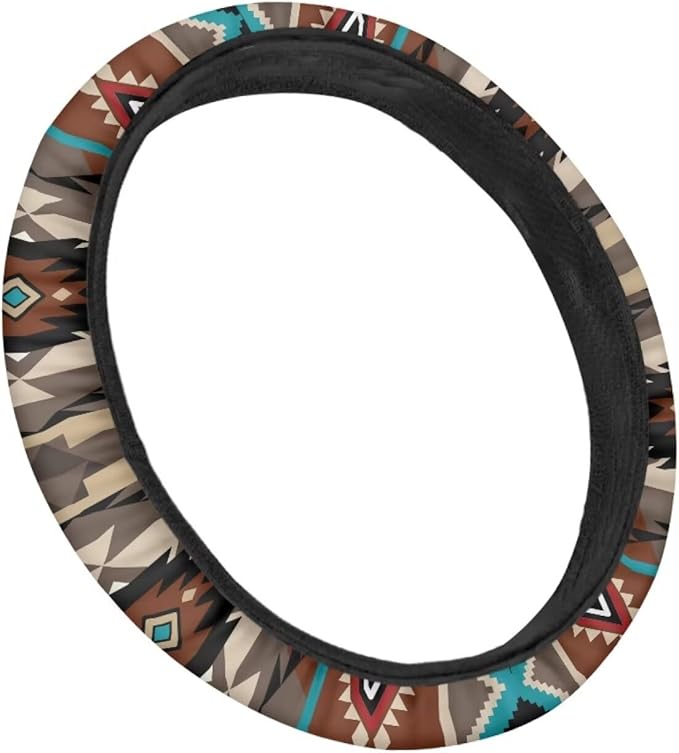 SEANATIVE Brown Aztec Car Steering Wheel Cover, Anti-Slip, Safety, Soft, Breathable, Universal Car Steering Wheel Dust Cover, Easy to Disassemble