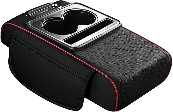 Car Center Console Pad PU Leather Armrest Organizer with Tissue Box Slot for Vehicles, Style H