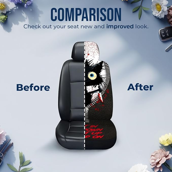 GENANY Horror Black Cat Car Seat Covers Set of 2, Breathable Front Seat Covers for Truck Sedan SUV, Funny Car Accessories, Spook Gift for Women Men