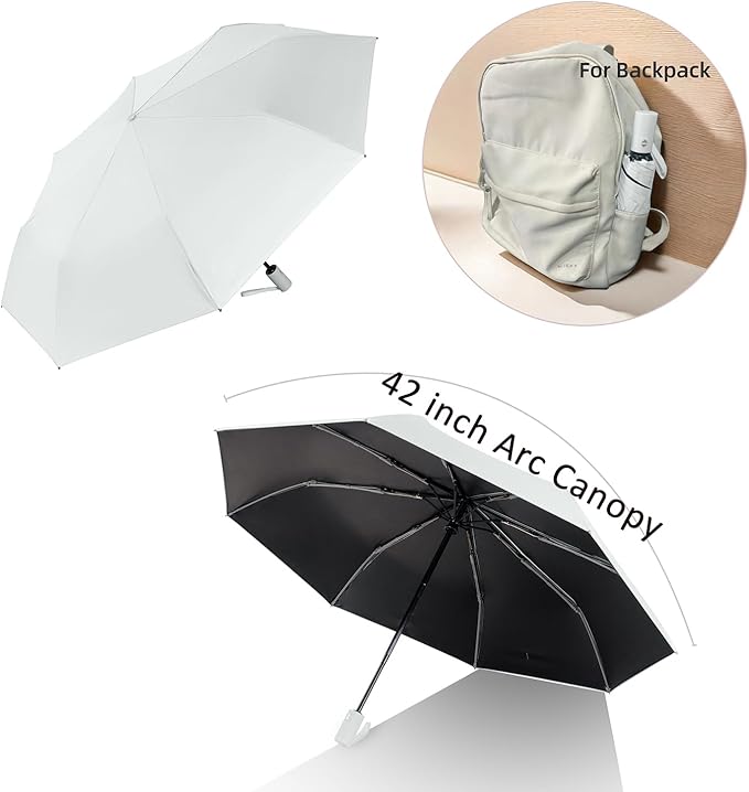 BAODINI Small UV Protection Travel Umbrella Compact for Rain and Sun UPF 50+ Windproof Portable 42 inch Umbrella for Women and Men
