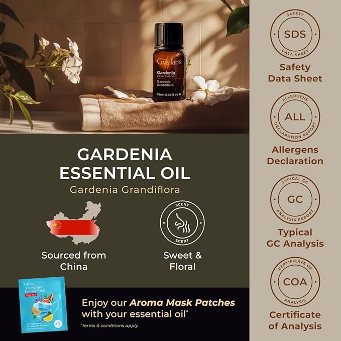 100% Pure Gardenia Essential Oil - 0.34 Fl Oz - Gardenia Oil for Hair, Skin, Diffuser, Aromatherapy & DIY Candle Making Scent