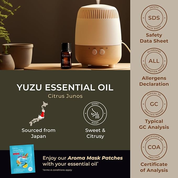 100% Pure Yuzu Essential Oil - 0.34 Fl Oz - Yuzu Oil for Hair, Skin, Diffuser, Aromatherapy & DIY Candle Making Scent