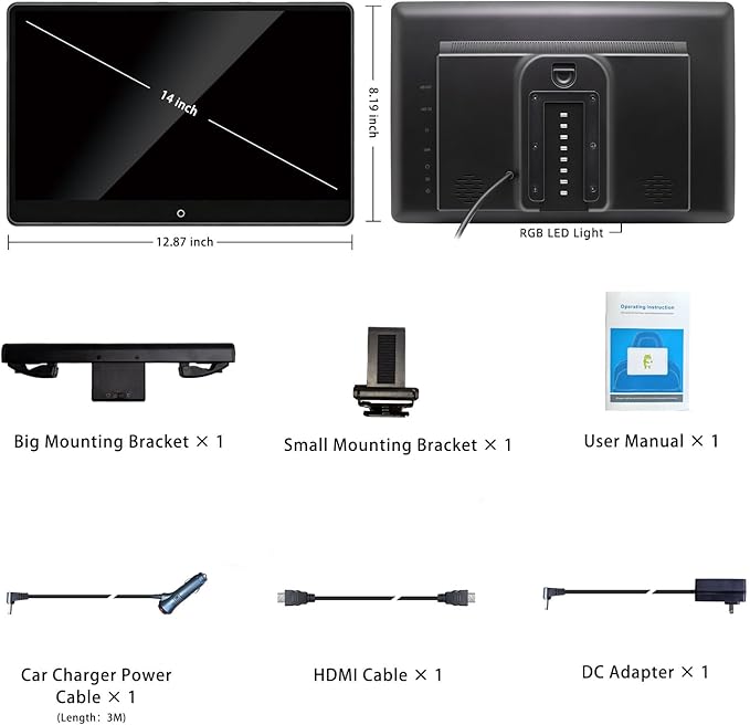 14 inch 4K Android Car TV Headrest Monitor for Cars Back seat Rear Entertainment System, Support Wireless Phone Link Touch Screen,with WiFi/Bluetooth/HDMI/USB/Video Player 4G+64G 8core (1PCs)