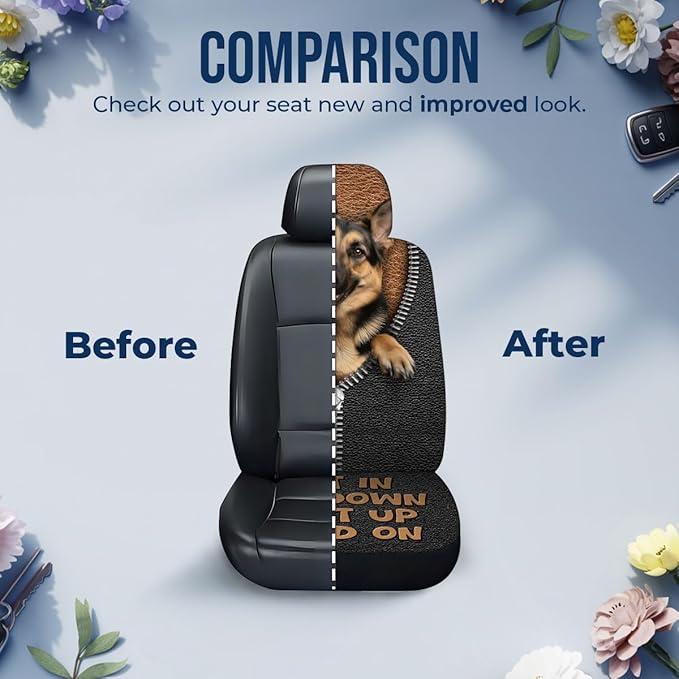 GENANY German Shepherd Car Seat Covers Set of 2, Breathable Front Seat Covers for Truck Sedan SUV, Dogs Themed Car Accessories, Dogs Gift for Women Men