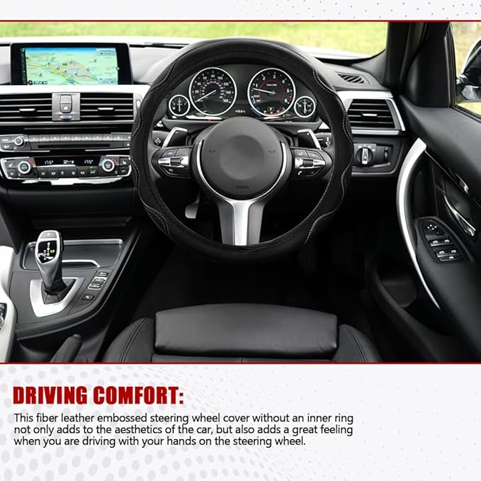 Car Steering Wheel Cover, 14.5-15 Inch Comfortable Grip Microfiber Leather Non-Slip Wheel Cover, Auto Elastic Breathable Wheel Steering Protector, Universal Interior Accessories Fit Vehicles