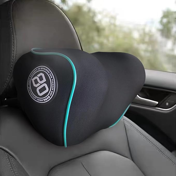 Really Soft Car Headrest Pillow, Car Pillow for Driving with Adjustable Strap, 100% Memory Foam Neck Pillow, Breathable Removable Cover & Ergonomic Design - Travel Car Neck Pillow(Lightblue Side Rope)