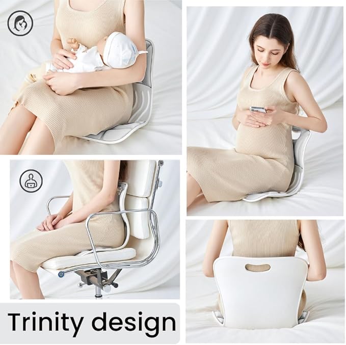 Ergonomic Lumbar Support Cushion, Cream, 460mm x 440mm x 340mm, Large, for Office Chairs & Car Seats, Posture Correction, Pregnancy Comfort,110-300 lbs Capacity