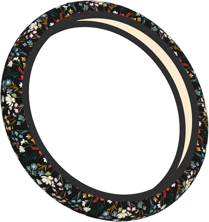 Chic Wildflowers Steering Wheel Cover for Men Women Universal Car Accessories 15 Inch Neoprene Auto Interior Decor