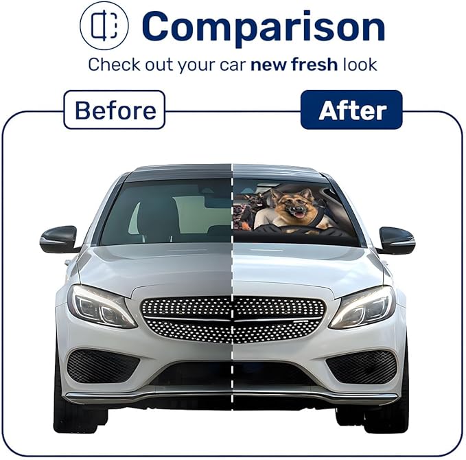 GENANY German Shepherd Dog Family Funny Windshield Sun Shade for Car SUV Truck (55x30 Inches), Sun Shade Windshield, Protector Blocks UV, Car Decor