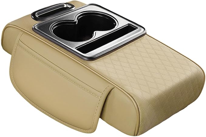 Car Center Console Pad PU Leather Armrest Organizer with Tissue Box Slot for Vehicles, Style G