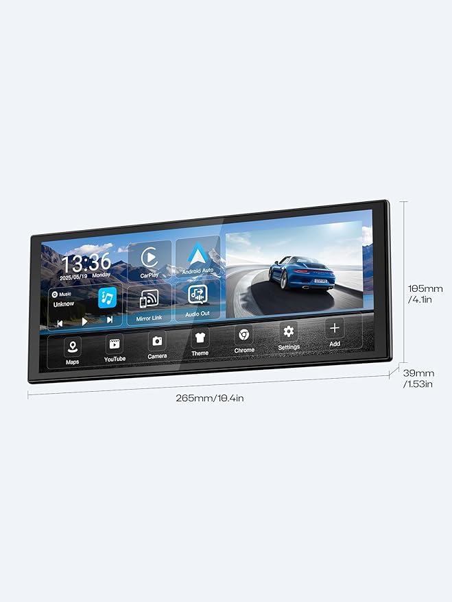 INNOVV V2 10.3 Inch Wireless CarPlay & Android Auto HD IPS Touch Screen 1920x720, Universal Fit, Plug and Play, Mirror Link, GPS, Loop Recording, Siri & Google Assistant, Adjustable Magic Stand