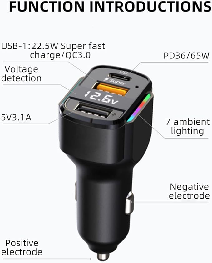 GemCoo USB C Car Charger, 80W PD36W&QC3.0 Fast Charging Car Charger Adapter Cigarette Lighter Charger Plug for iPhone 14 13 12 11, iPad, Samsung Galaxy S22 S21 S10