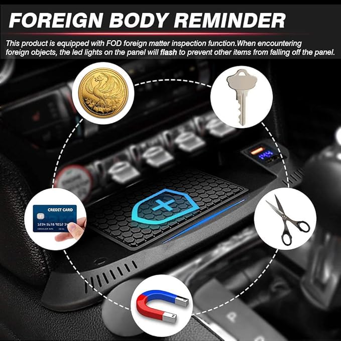 Wireless Car Charger for Ford Mustang 2015 2016 2017 2018 2019 2020 Center Console Accessory Panel, 15W Fast Charging Phone Charger Pad with QC3.0 USB Port for iPhone Galaxy Any Qi Phone