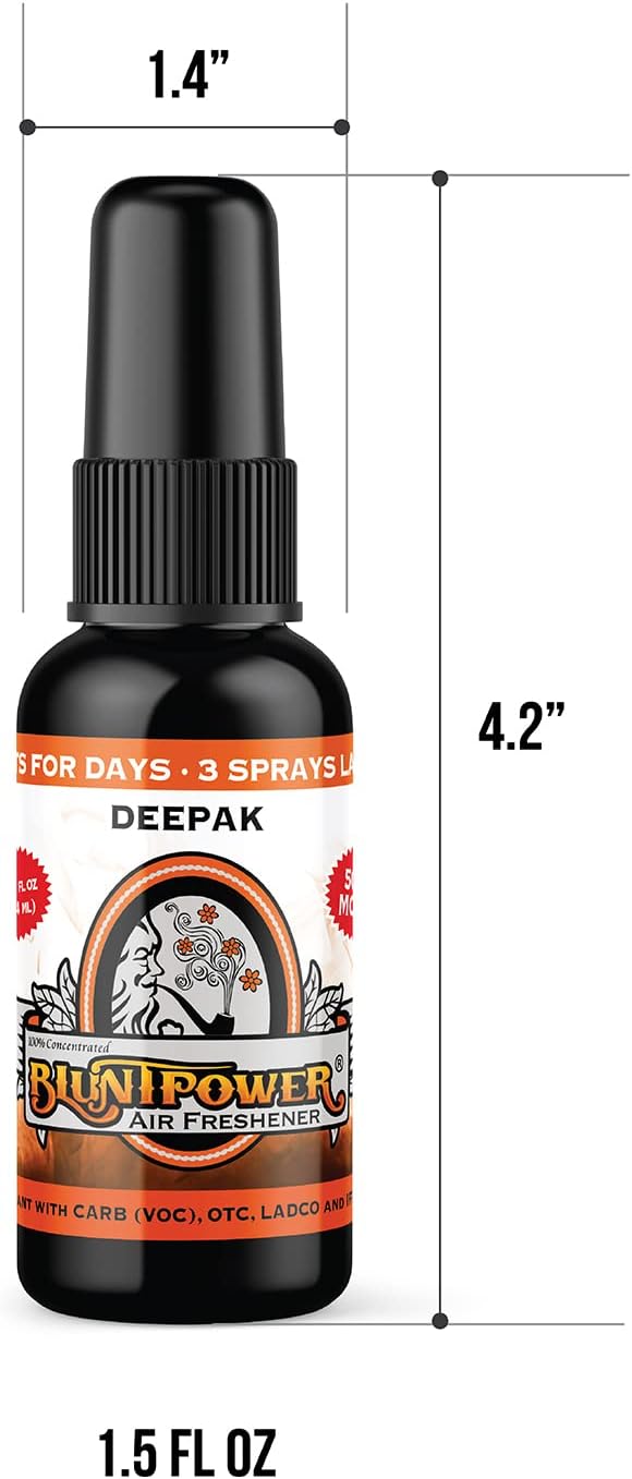 BluntPower (Deepak, 1 Pack) Concentrated Air Freshener for Room and Car - Oil-Based Diffuser Spray Bottle - Long-Lasting Bathroom Spray, Car Freshener, & Odor Eliminator