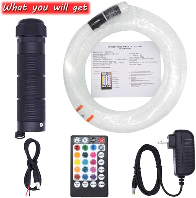 Starlight Headliner Kit 400 Strands 0.03in 9.8ft Fiber Optic Light Car Ceiling Roof Lighting 12V 6W RGBW Sound Activate APP/Remote Control for Car Room