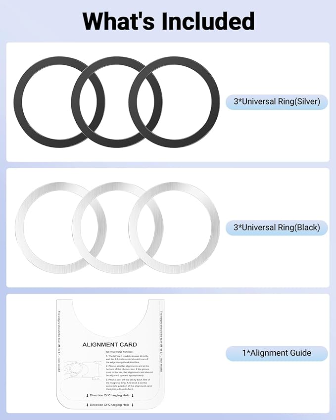 KALAPOP Magnetic Wireless Charging Magsafe Ring-6 PCS,Ultra-Thin(0.4mm) Magsafe Sticker,Compatible with iPhone 17/Air/16/15/14/13 Series,Samsung Galaxy,Google Pixel,Magsafe Accessories-3Black&3Silver