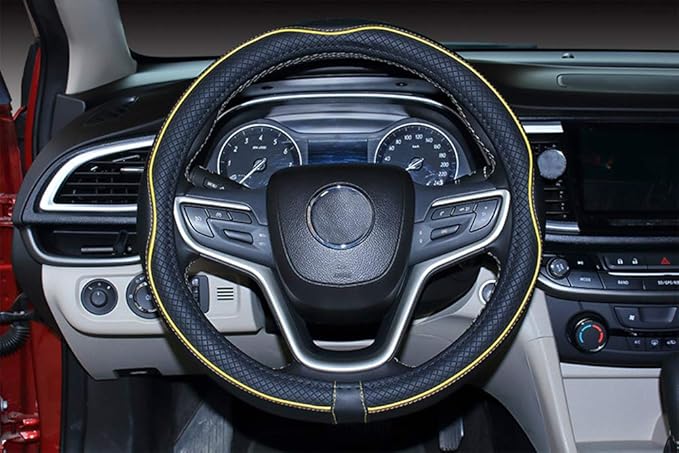 Mayco Bell Small Size Steering Wheel Cover Anti-Slip,Safety,Soft,Breathable,Durable,Full Surround,Comfortable Grip Microfiber Leather (14-14.25 inch, Black Yellow)