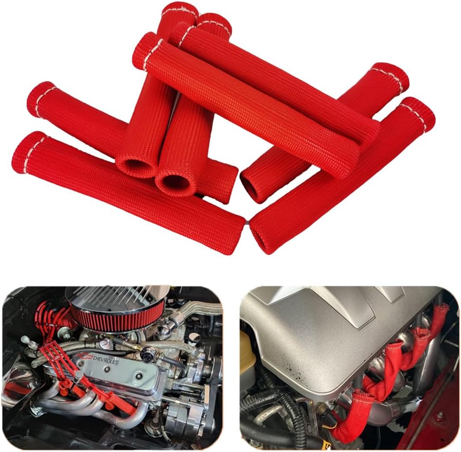 Spark Plug Wire Boots Thermal Protection Insulator Sleeve, 1200 Degree Heat shield Cover Wrap 6 inch for Car Truck 8PCS(red)
