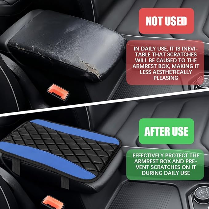 Car Center Console Cushion Pad, Arm Rest Covers, 12.6"×7.5" Leather Waterproof Auto Armrest Seat Box Protector, Auto Comfortable Center Console Cover Universal for Most Vehicles (Blue)