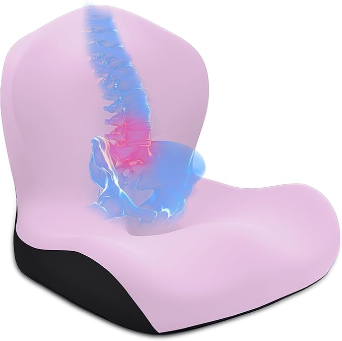 Seat Cushion for Office Chair and Car, L-Shaped Ergonomic Car Seat Cushions, Memory Foam Chair Cushion, Lumbar Support Pillow for Wheelchair, Car, Home, Office, Desk, Pink