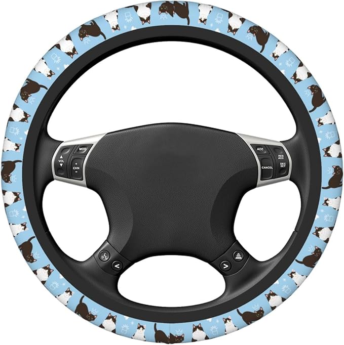 Cats Steering Wheel Cover for Women Elastic Rubber Steering Wheel Universal 15 Inch Fit for Cars, Auto, SUVs