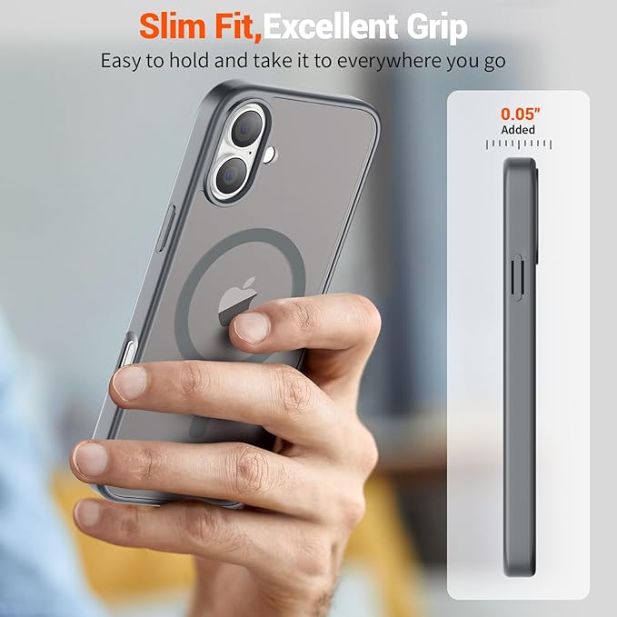 SUPFINE Magnetic for iPhone 16 Plus Case(Compatible with MagSafe)(Military Grade Drop Protection) Slim Translucent Matte Shockproof with Anti-Fingerprint Phone Case,Gray