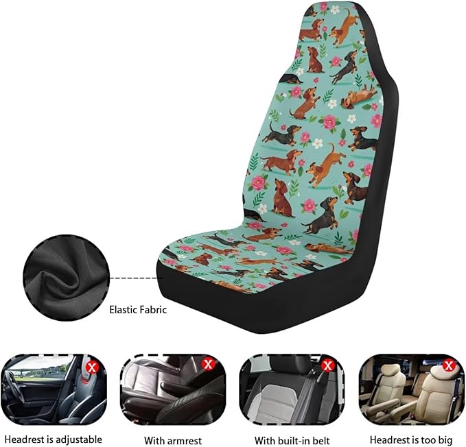 BIGCARJOB Dachshund Car Seat Cover Set for Women Cute Auto Interior Accessories Vehicle Bucket Seat Pad Auto Front Seat Protectors Fit Most Vehicle Cars Sedan